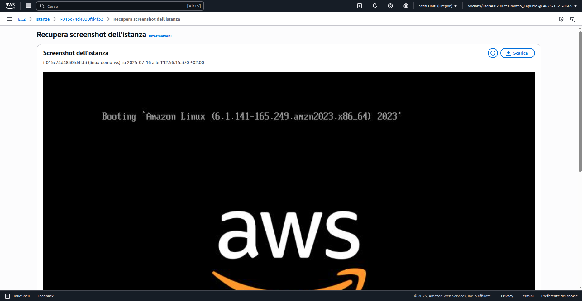 Screenshot boot Amazon Linux EC2