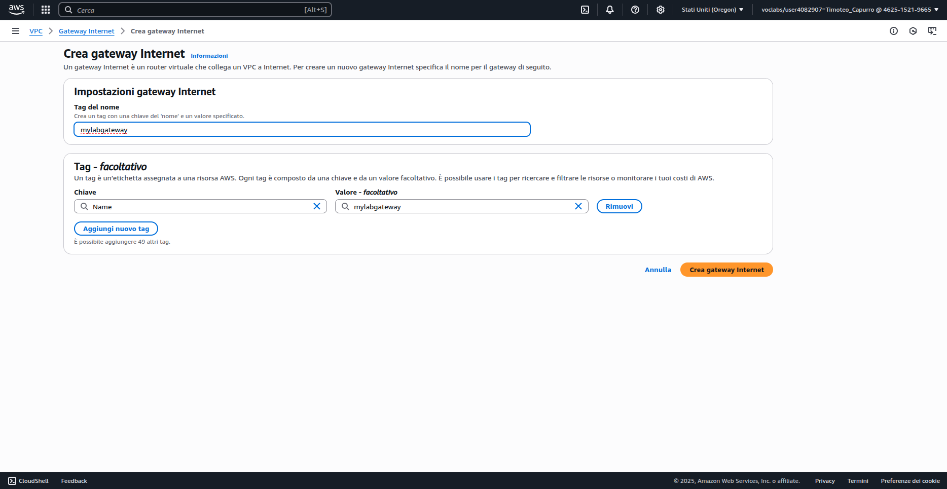 Creazione Internet Gateway