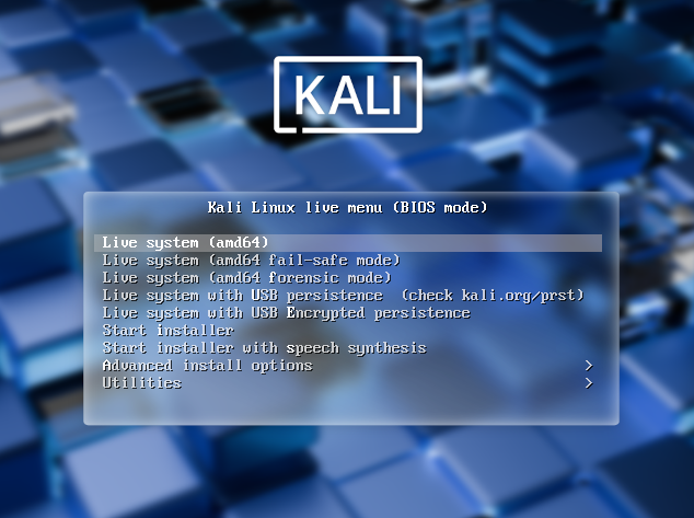 Selezione modalità Live da USB in Ubuntu o Kali Linux