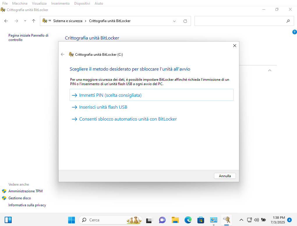 Impostazione del PIN BitLocker