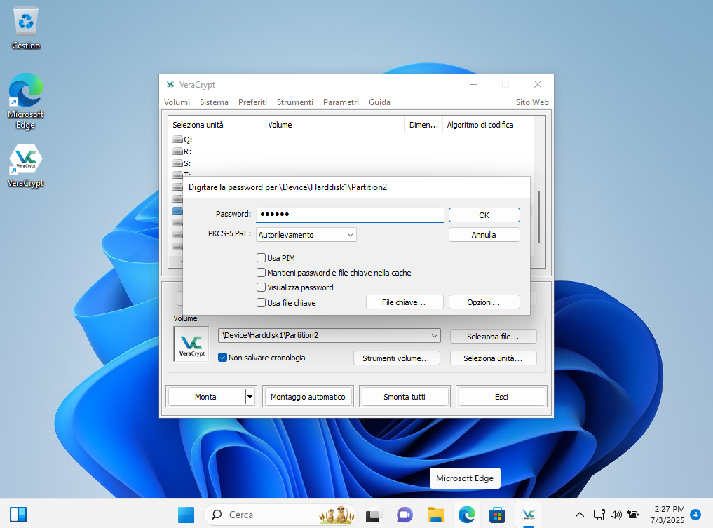 Montaggio volume VeraCrypt