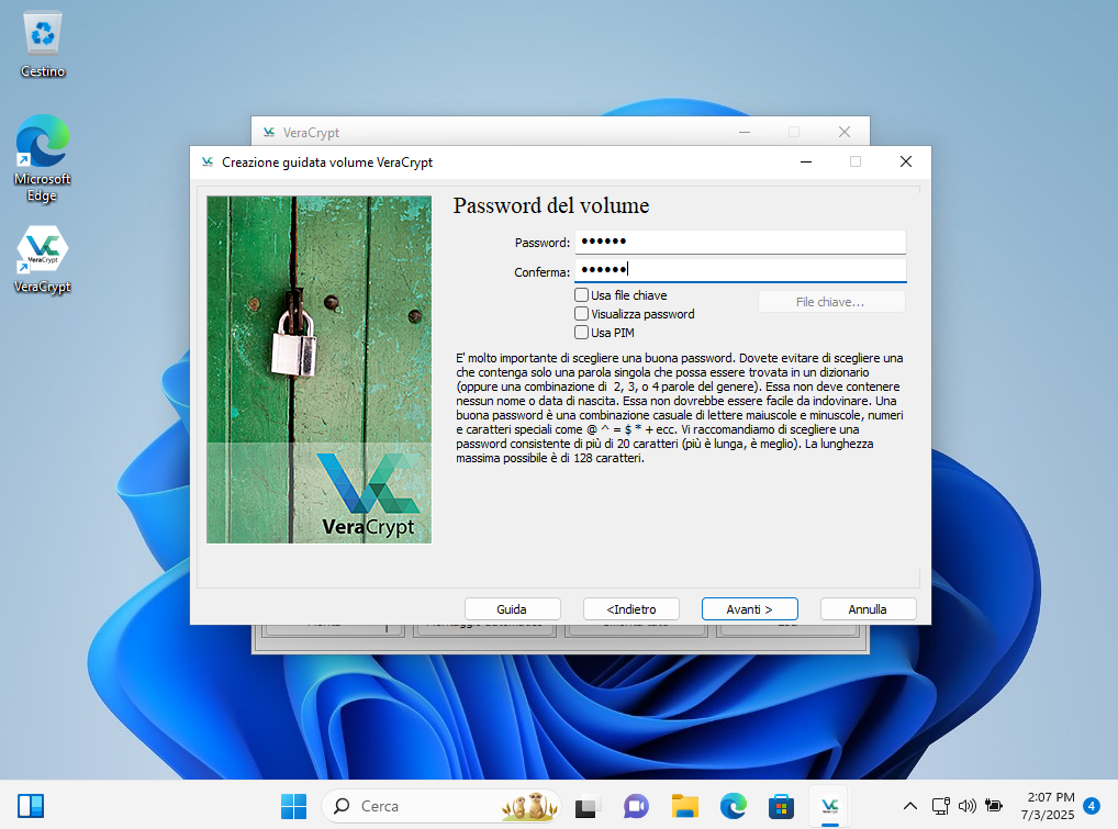 Inserimento password in VeraCrypt